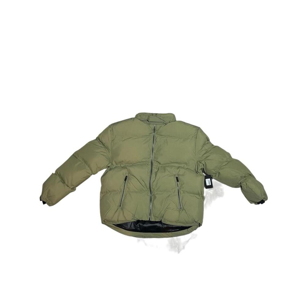 Olive Green Puffer Jacket with Zipper Pockets